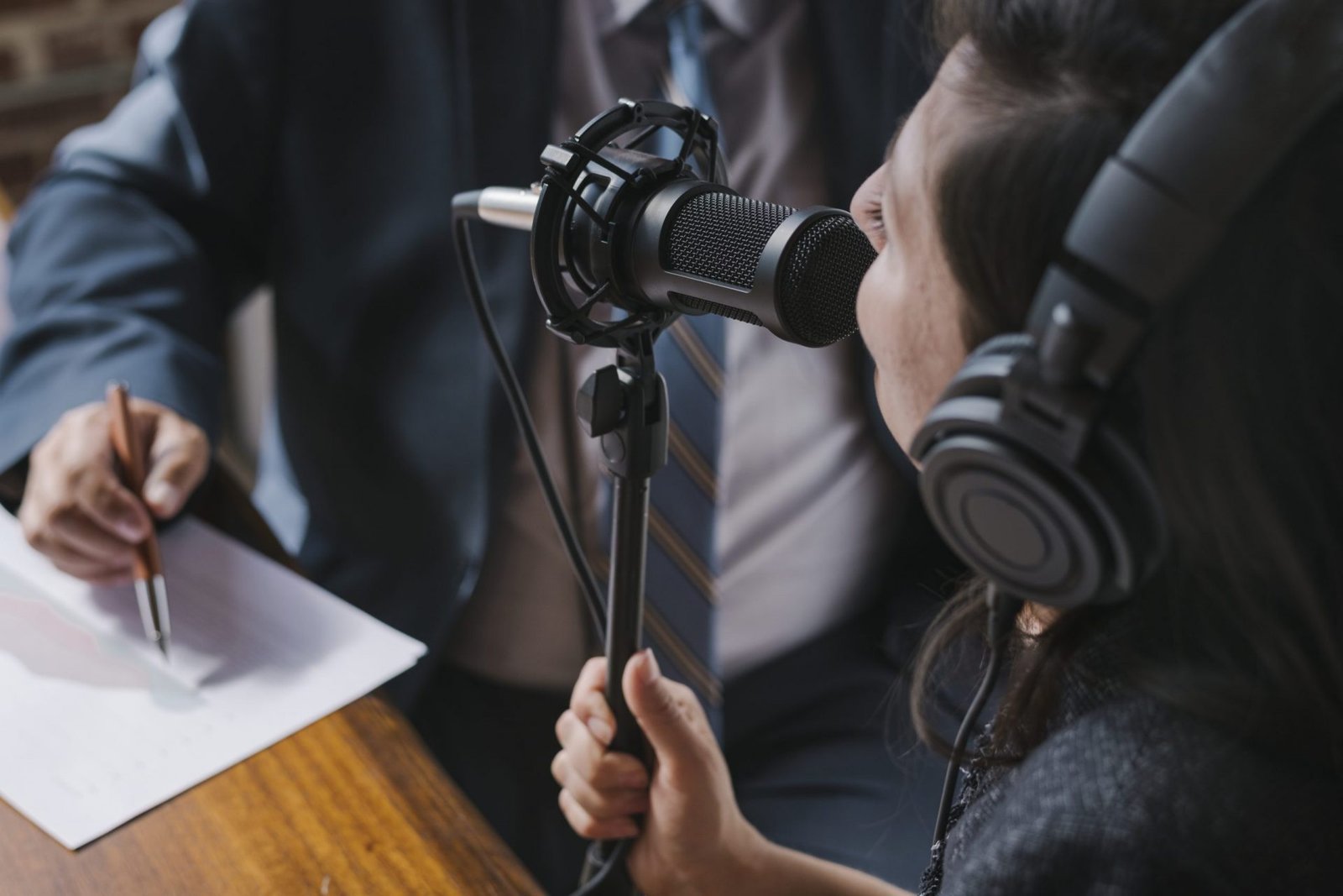 microphone broadcast interview in studio space